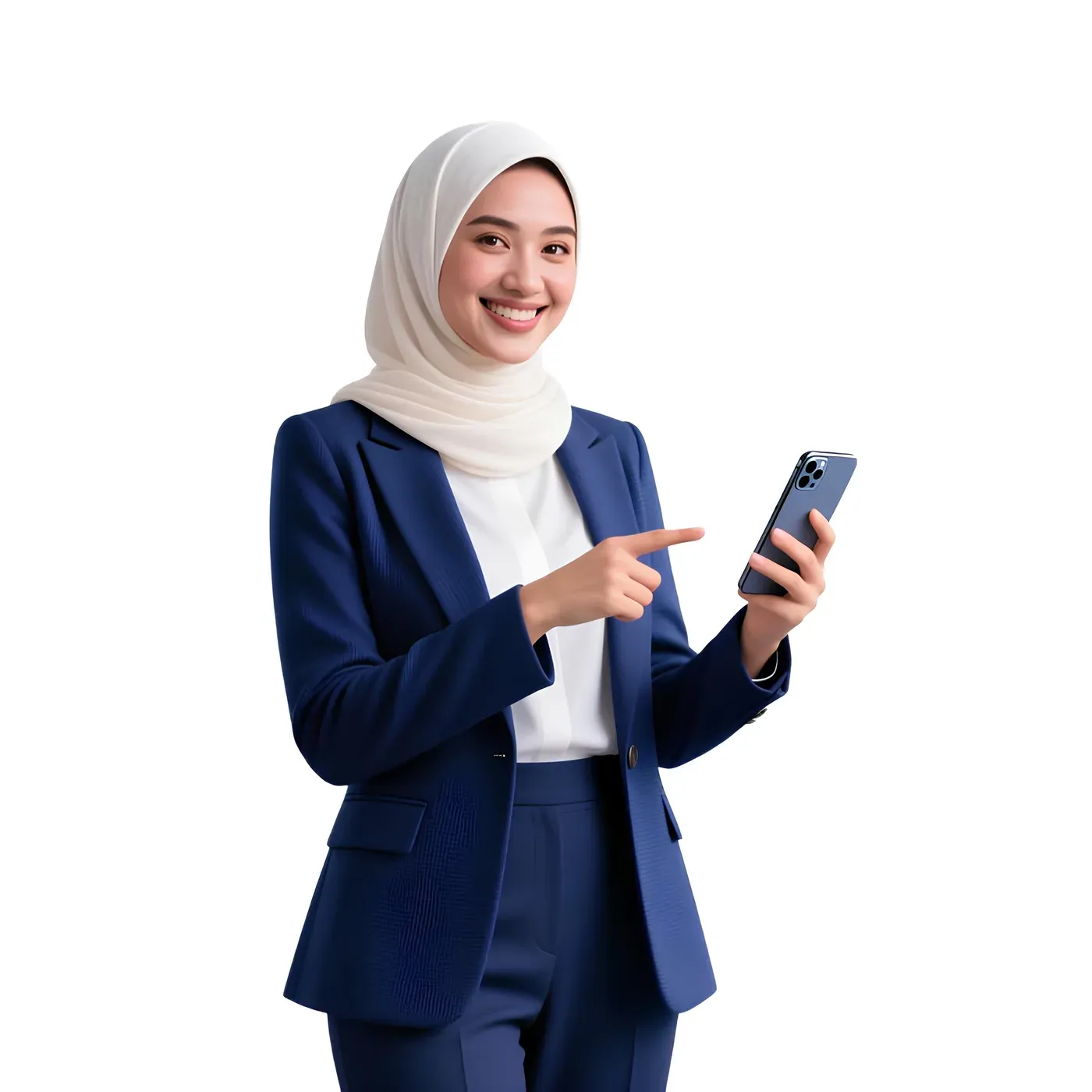 Perunding Tuahplan tersenyum sambil menunjukkan telefon